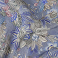 Slate Blue Floral Printed Viscose Modal Satin Fabric, Allover Botanical Flower and Leaf Design Satin Weave Fabric, 110 Cms Width, Made in India-D27285
