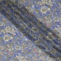 Slate Blue Floral Printed Viscose Modal Satin Fabric, Allover Botanical Flower and Leaf Design Satin Weave Fabric, 110 Cms Width, Made in India-D27285