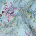 Powder Sky Blue Floral Viscose Digital Print Fabric 110cm