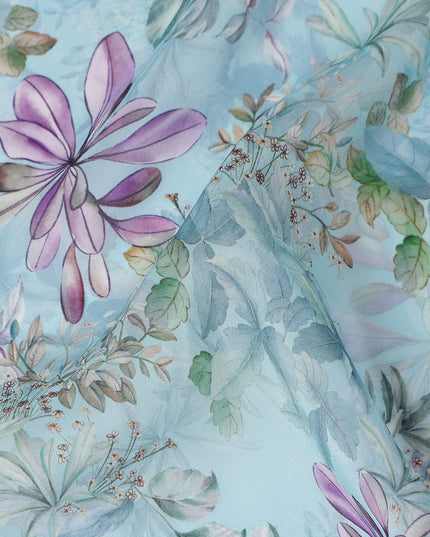 Powder Sky Blue Floral Viscose Digital Print Fabric 110cm