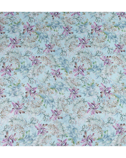 Powder Sky Blue Floral Viscose Digital Print Fabric 110cm