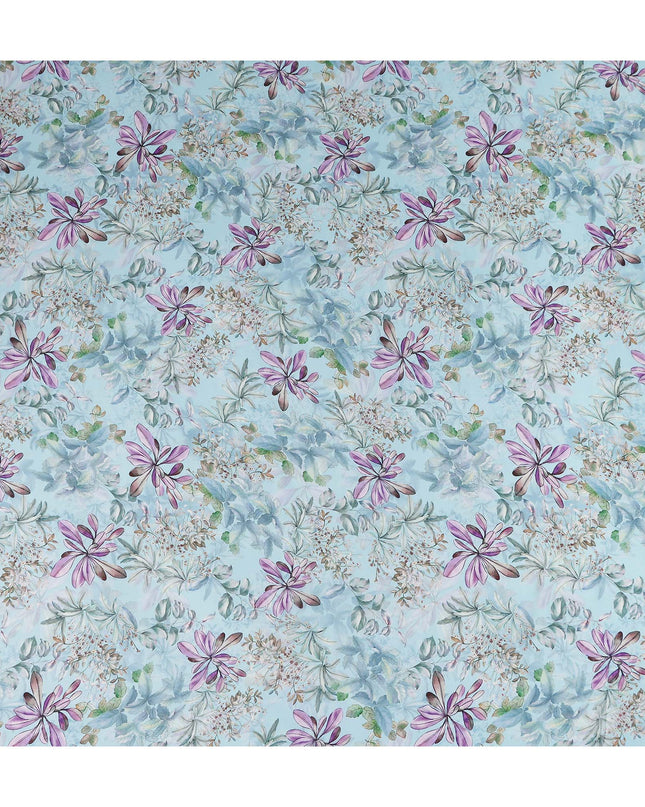 Powder Sky Blue Floral Viscose Digital Print Fabric 110cm