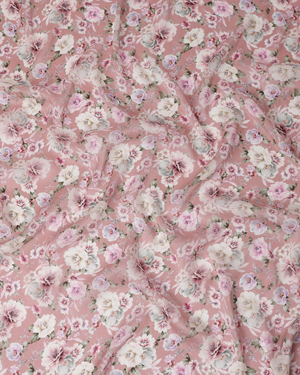 Dusty Blush Pink Floral Viscose Digital Print Fabric 110cm