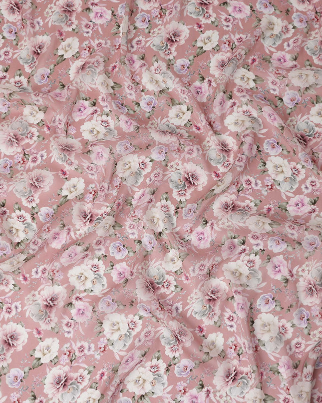 Dusty Blush Pink Floral Viscose Digital Print Fabric 110cm