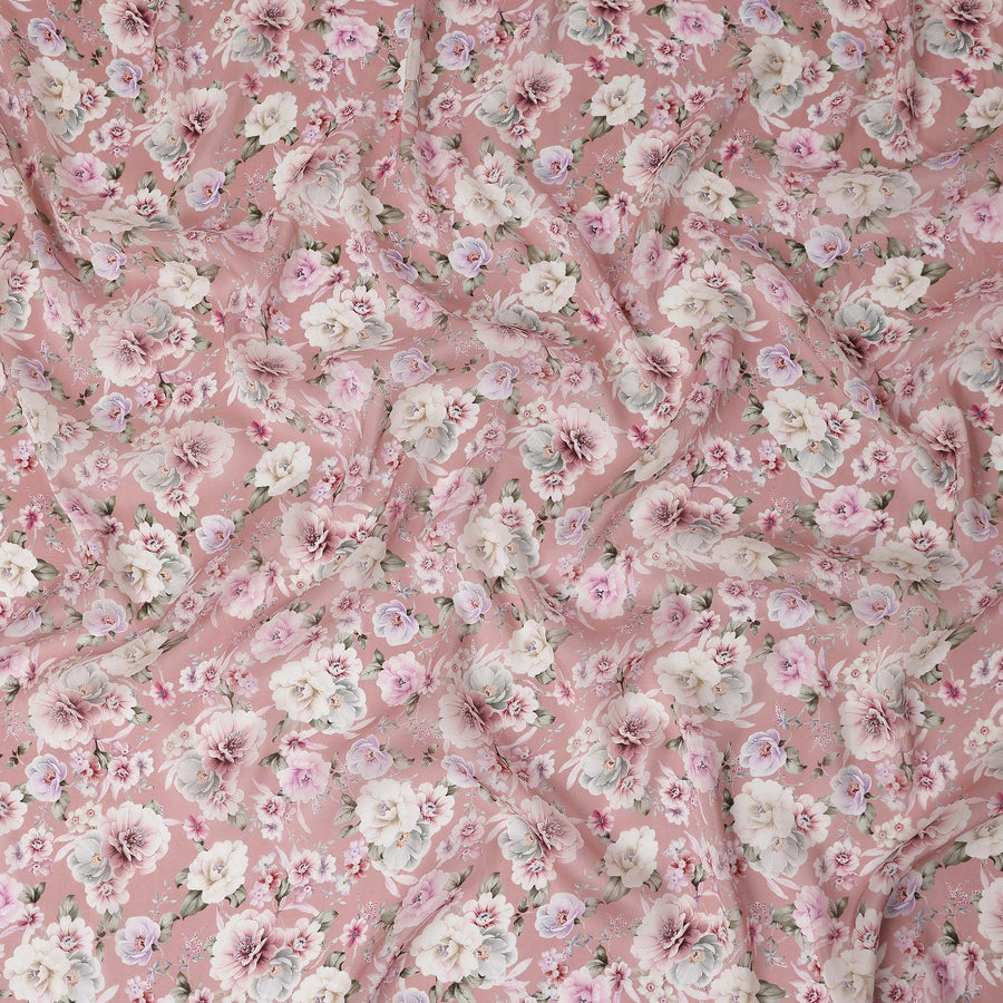 Dusty Blush Pink Floral Viscose Digital Print Fabric 110cm