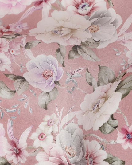 Dusty Blush Pink Floral Viscose Digital Print Fabric 110cm