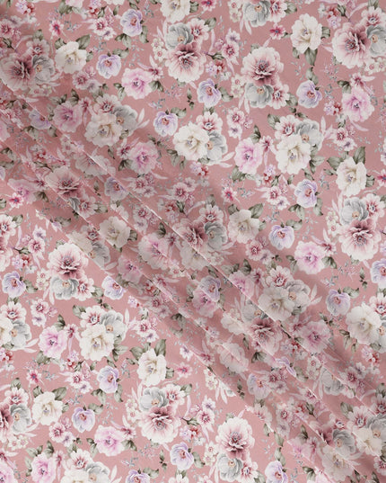 Dusty Blush Pink Floral Viscose Digital Print Fabric 110cm