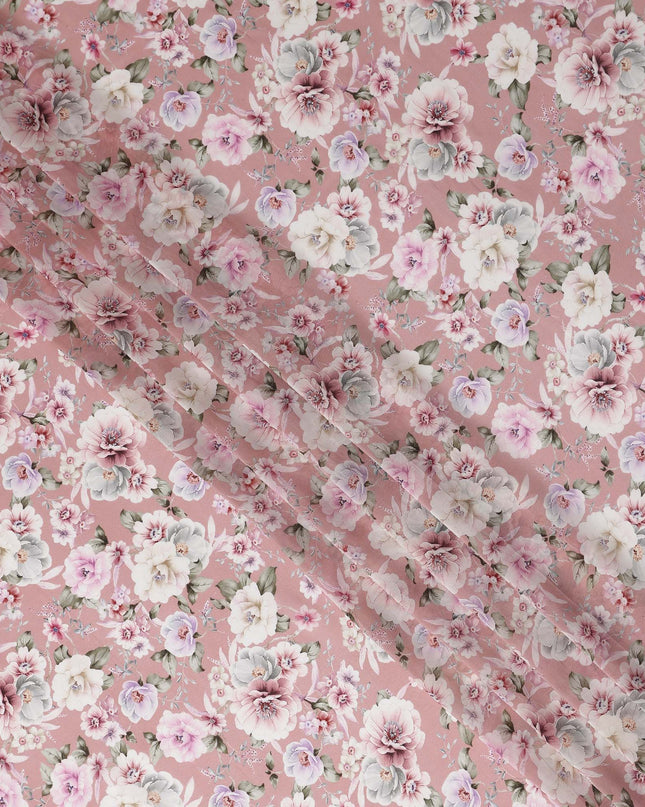 Dusty Blush Pink Floral Viscose Digital Print Fabric 110cm