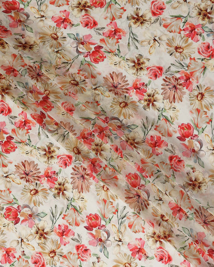 Coral Red Floral Viscose Digital Print Fabric 110cm