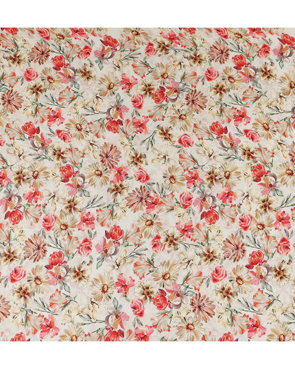 Coral Red Floral Viscose Digital Print Fabric 110cm