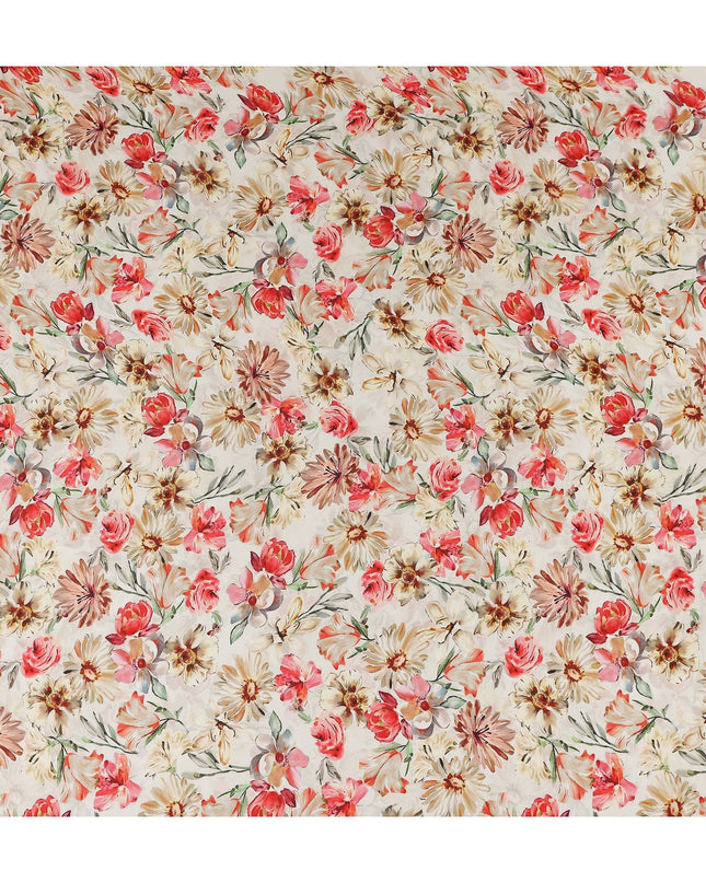 Coral Red Floral Viscose Digital Print Fabric 110cm
