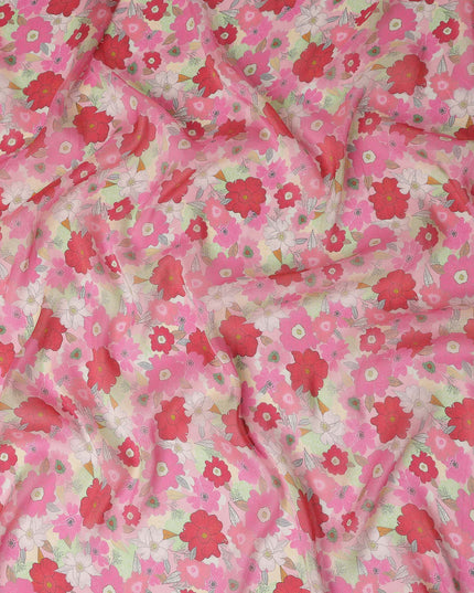 Cherry Blossom Pink Floral Viscose Digital Print Fabric