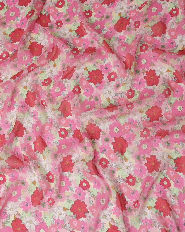 Cherry Blossom Pink Floral Viscose Digital Print Fabric