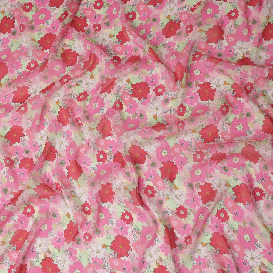 Cherry Blossom Pink Floral Viscose Digital Print Fabric