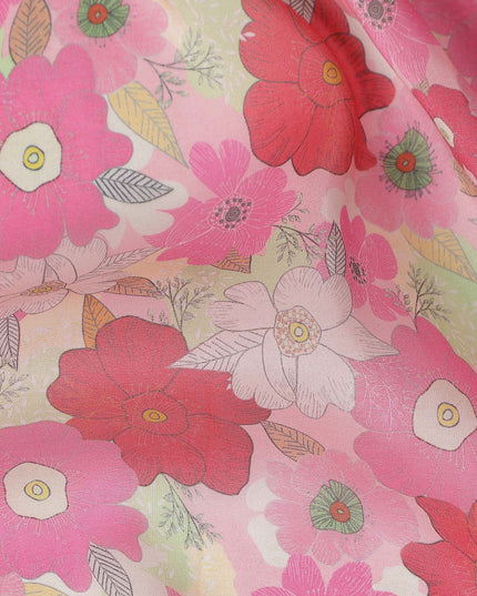 Cherry Blossom Pink Floral Viscose Digital Print Fabric