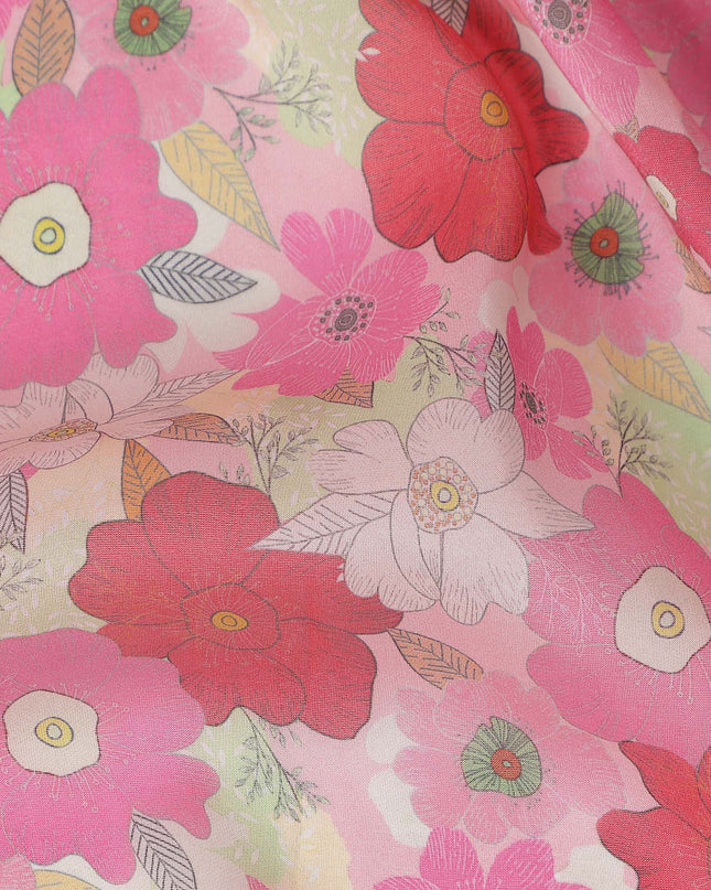 Cherry Blossom Pink Floral Viscose Digital Print Fabric