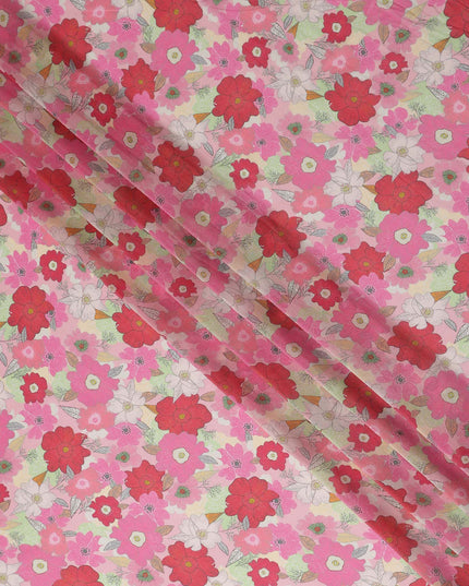 Cherry Blossom Pink Floral Viscose Digital Print Fabric