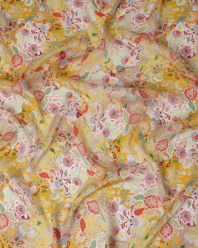 Golden Mustard Yellow Paisley Viscose Digital Print Fabric