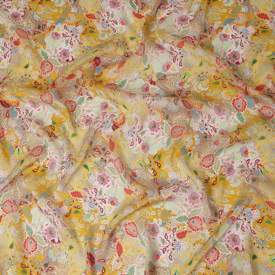Golden Mustard Yellow Paisley Viscose Digital Print Fabric