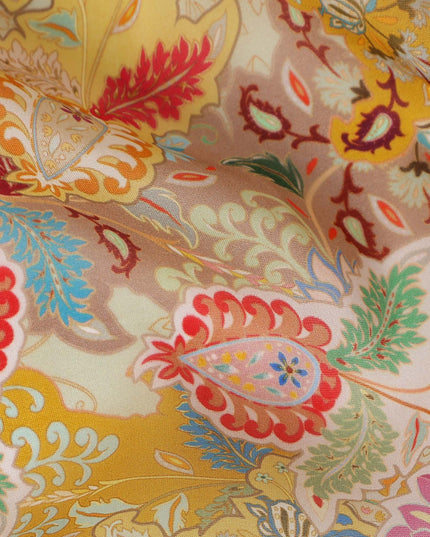 Golden Mustard Yellow Paisley Viscose Digital Print Fabric