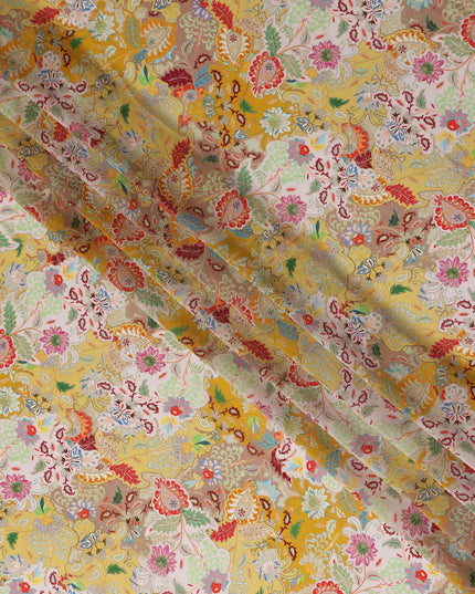 Golden Mustard Yellow Paisley Viscose Digital Print Fabric