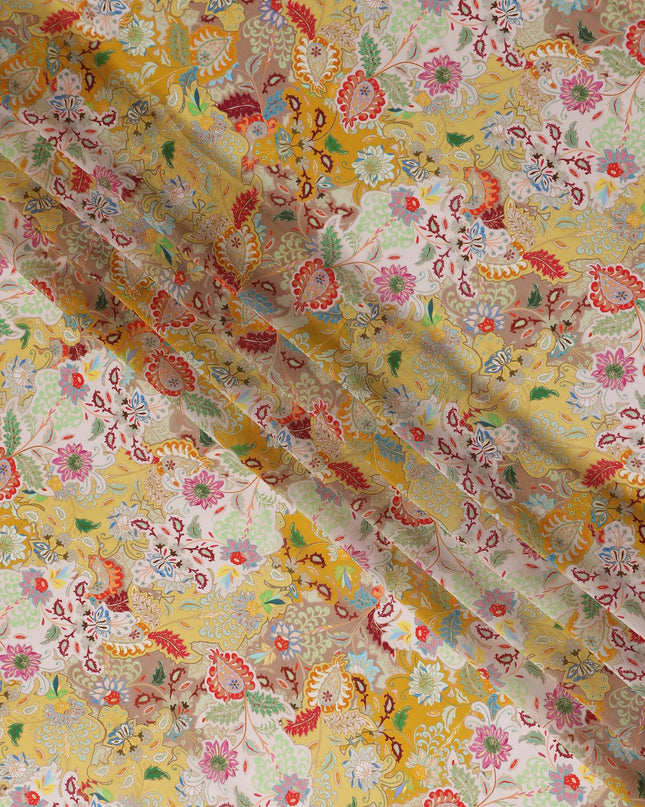 Golden Mustard Yellow Paisley Viscose Digital Print Fabric