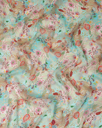 Turquoise Aqua Blue Paisley Viscose Digital Print Fabric