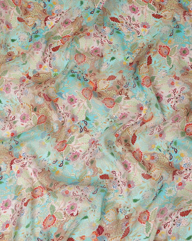 Turquoise Aqua Blue Paisley Viscose Digital Print Fabric