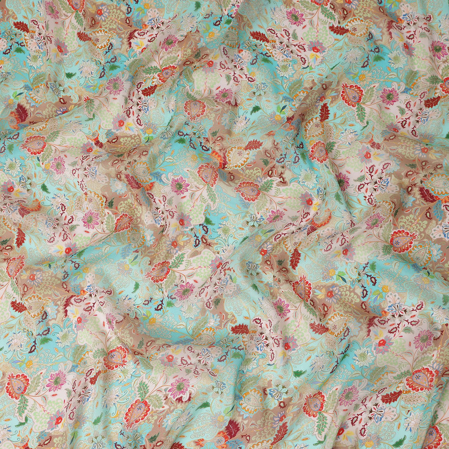 Turquoise Aqua Blue Paisley Viscose Digital Print Fabric