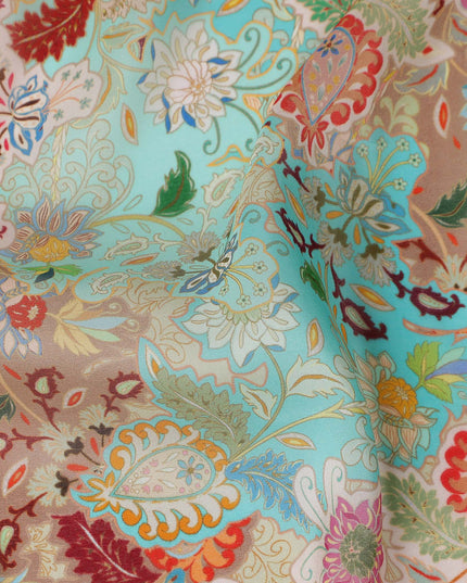 Turquoise Aqua Blue Paisley Viscose Digital Print Fabric