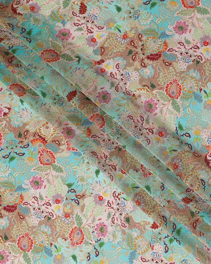 Turquoise Aqua Blue Paisley Viscose Digital Print Fabric