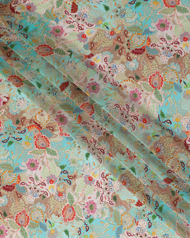 Turquoise Aqua Blue Paisley Viscose Digital Print Fabric
