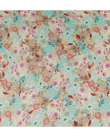 Turquoise Aqua Blue Paisley Viscose Digital Print Fabric