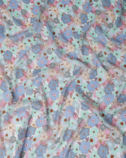 Periwinkle Blue Floral Viscose Digital Print Fabric 110cm