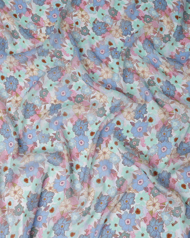 Periwinkle Blue Floral Viscose Digital Print Fabric 110cm