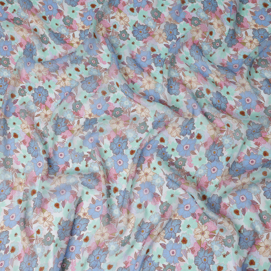 Periwinkle Blue Floral Viscose Digital Print Fabric 110cm