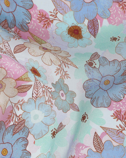 Periwinkle Blue Floral Viscose Digital Print Fabric 110cm