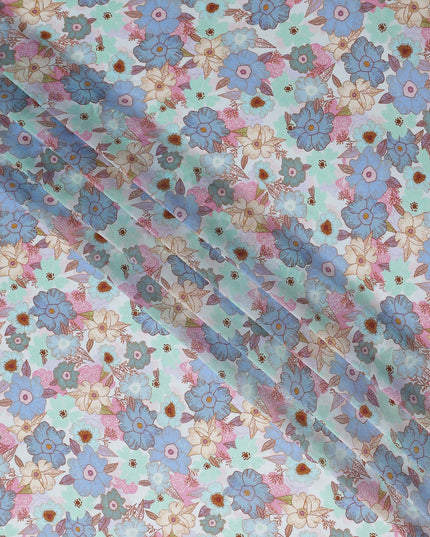 Periwinkle Blue Floral Viscose Digital Print Fabric 110cm