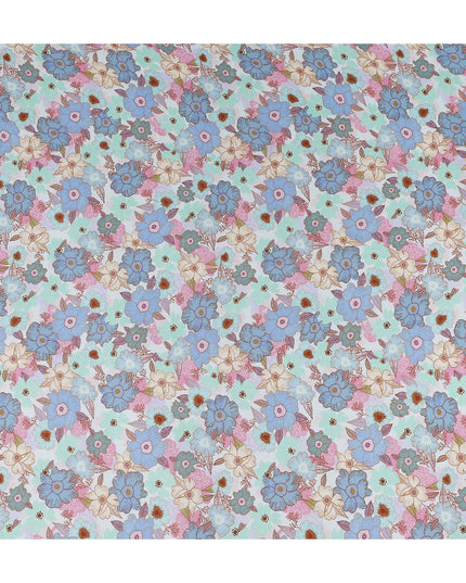 Periwinkle Blue Floral Viscose Digital Print Fabric 110cm