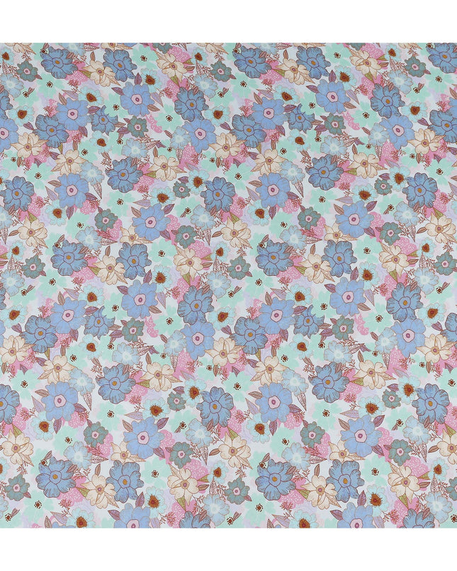 Periwinkle Blue Floral Viscose Digital Print Fabric 110cm