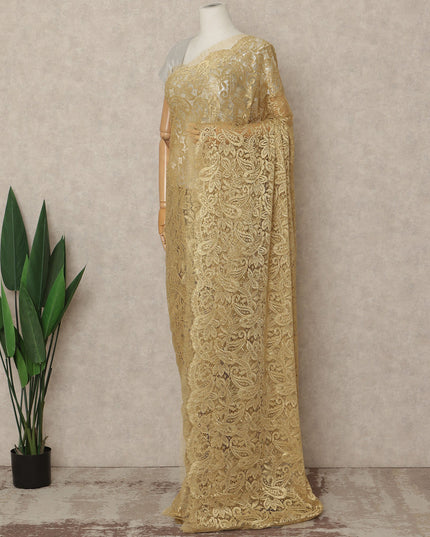 Golden Beige Premium French Metallic Chantilly Saree Lace 5.5 Mtrs 110 Cms Width France-D27770