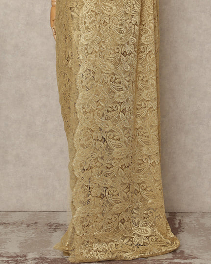 Golden Beige Premium French Metallic Chantilly Saree Lace 5.5 Mtrs 110 Cms Width France-D27770