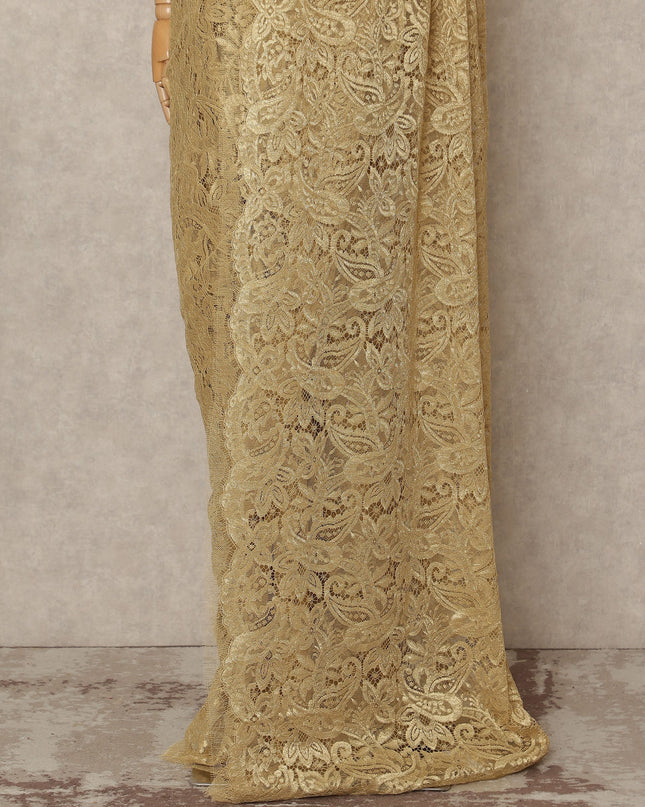 Golden Beige Premium French Metallic Chantilly Saree Lace 5.5 Mtrs 110 Cms Width France-D27770