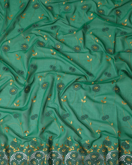 Emerald Green Traditional Sudanese Premium Thobe Pure Cotton Voile Embroidery Fabric with Stone Work 4.5 Mtrs Length 140 Cms Width Lightweight Breathable Elegant Cultural Wear Fabric-D28366