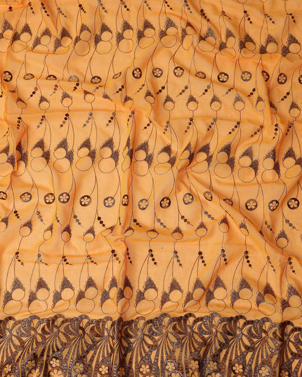 Light Orange Abstract Premium Pure Swiss 100% Cotton Voile Embroidered Traditional Sudanese Thobe 4.5 Mtrs 140cm Swiss Quality - D30303