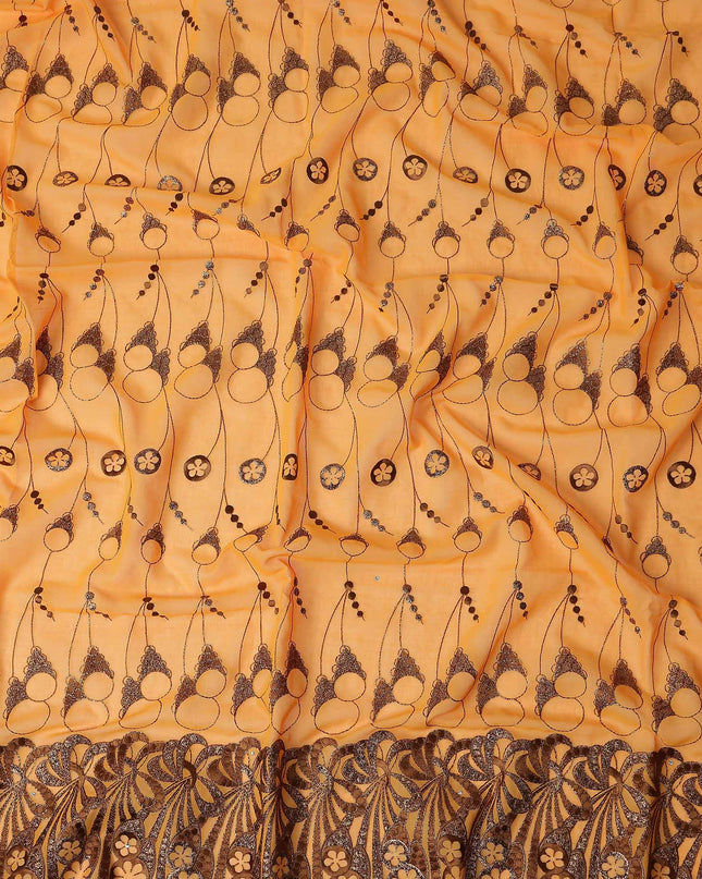 Light Orange Abstract Premium Pure Swiss 100% Cotton Voile Embroidered Traditional Sudanese Thobe 4.5 Mtrs 140cm Swiss Quality - D30303