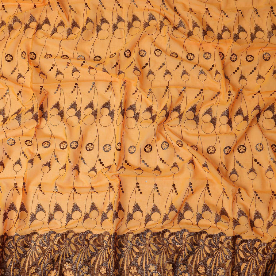 Light Orange Abstract Premium Pure Swiss 100% Cotton Voile Embroidered Traditional Sudanese Thobe 4.5 Mtrs 140cm Swiss Quality - D30303
