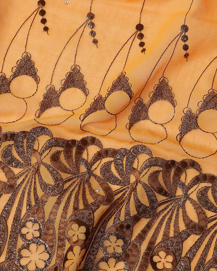Light Orange Abstract Premium Pure Swiss 100% Cotton Voile Embroidered Traditional Sudanese Thobe 4.5 Mtrs 140cm Swiss Quality - D30303