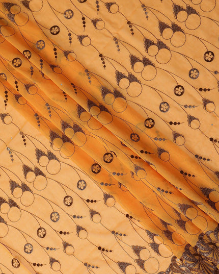 Light Orange Abstract Premium Pure Swiss 100% Cotton Voile Embroidered Traditional Sudanese Thobe 4.5 Mtrs 140cm Swiss Quality - D30303