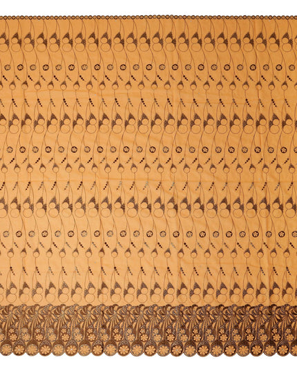 Light Orange Abstract Premium Pure Swiss 100% Cotton Voile Embroidered Traditional Sudanese Thobe 4.5 Mtrs 140cm Swiss Quality - D30303